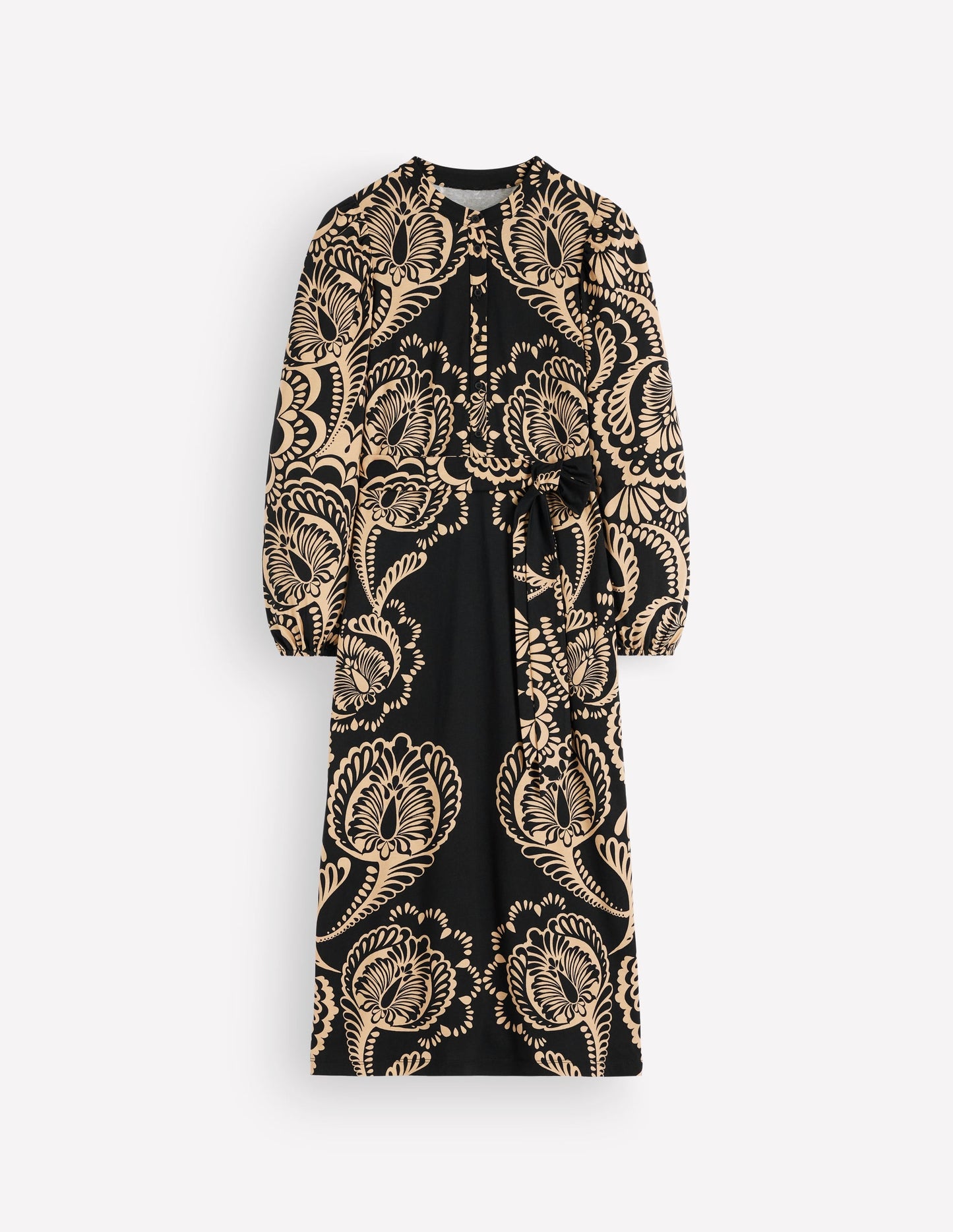 Eli Belted Jersey Midi Dress-Black, Flourishing Medley