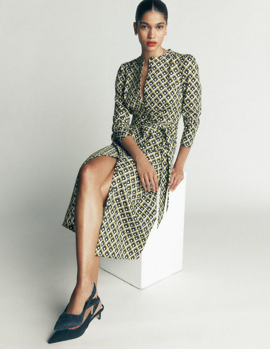 Louise Midi Shirt Dress-French Navy, Geo Party