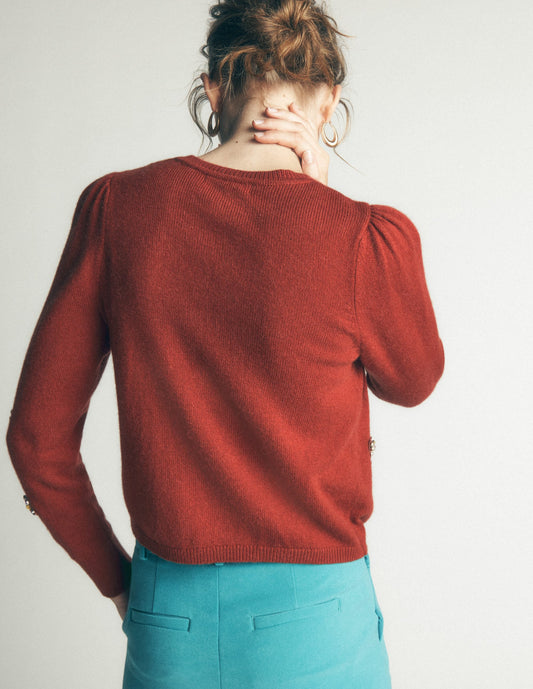 Ria Embellished Knit Cardigan-Gingerbread