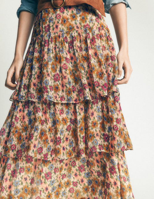 Tiered Ruffle Midi Skirt-Multi, Flecked Garden