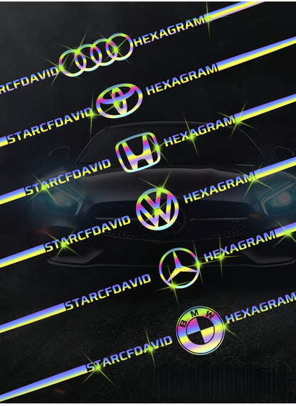 Bunte Auto-Logo-Aufkleber, farbwechselnde Laser-Reflex-Autoaufkleber, personalisierte A-Säulen-, Autotür- und Motorhaubenaufkleber.