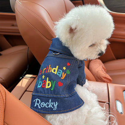 Personalized Embroidered Name Pet Birthday Denim Jacket  | inCloth68
