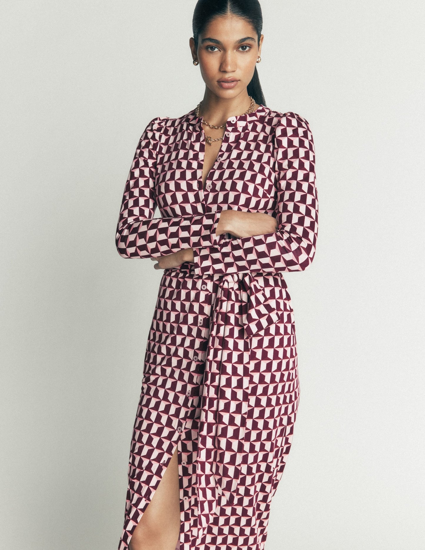 Honor Column Jersey Midi Dress-Deep Wisteria, Blocked Geo