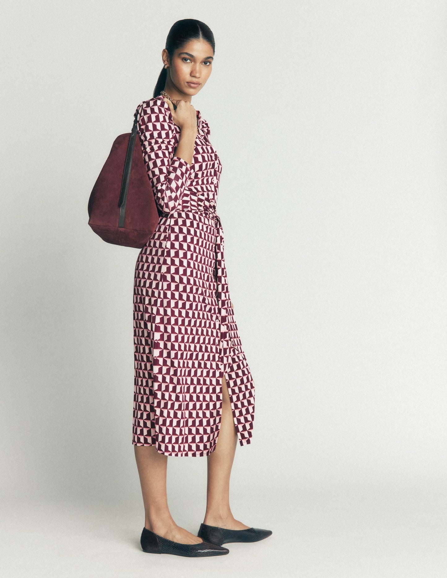 Honor Column Jersey Midi Dress-Deep Wisteria, Blocked Geo