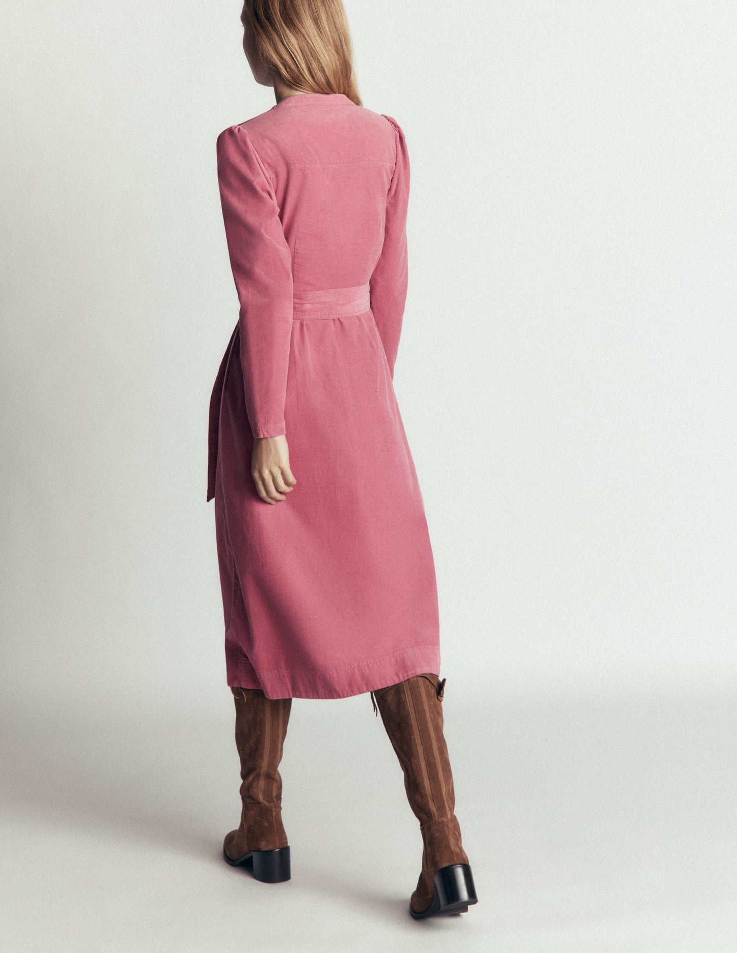 Louise Cord Midi Shirt Dress-Pink Heather