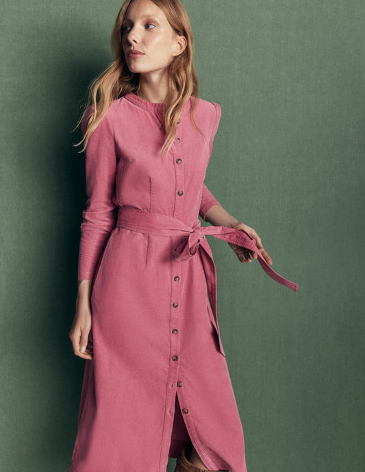 Louise Cord Midi Shirt Dress-Pink Heather