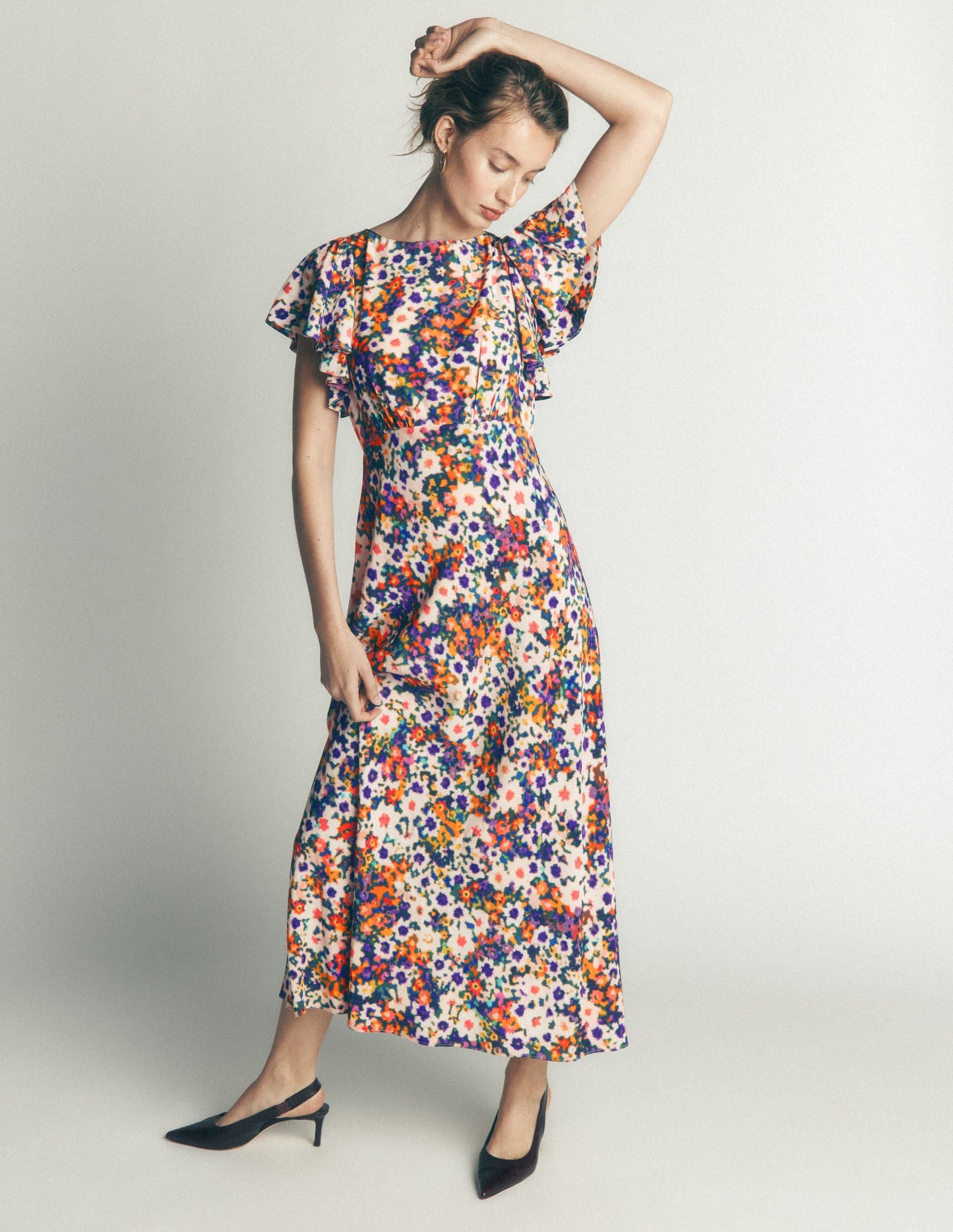 Draped Sleeve Occasion Dress-Multi, Flora Fusion