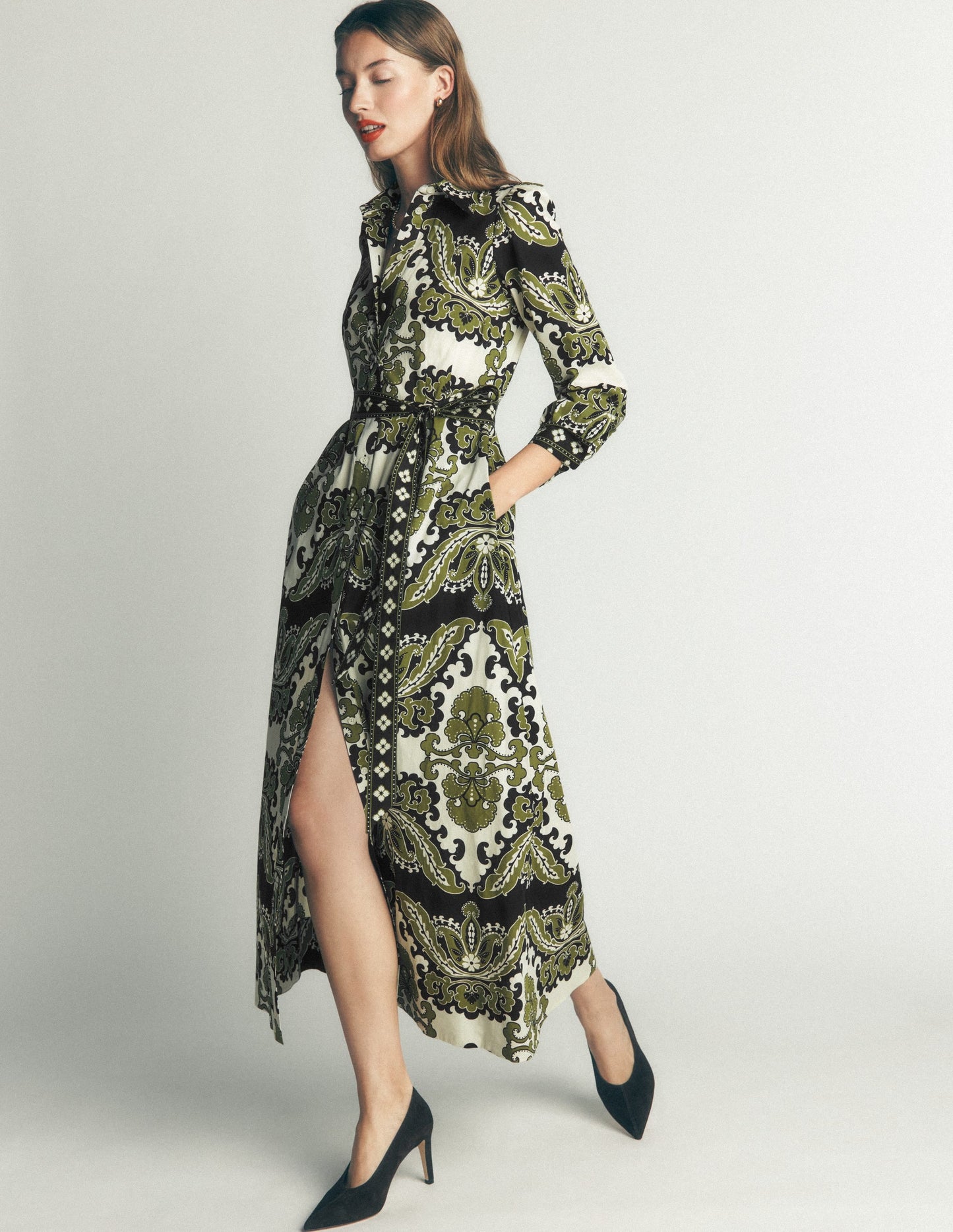 Maeve Cotton Midi Shirt Dress-Multi, Blossoming Gardenia