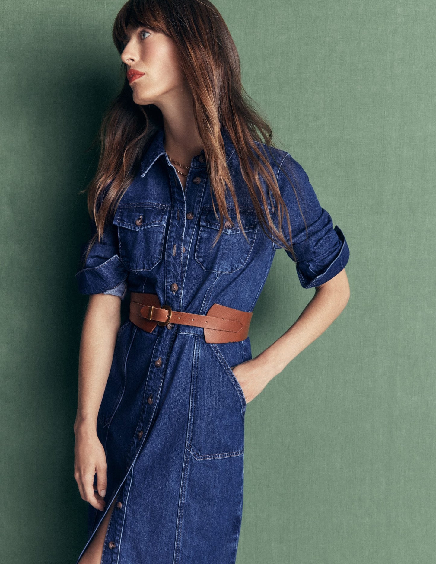 Fleur Denim Midi Dress-Mid Vintage Denim