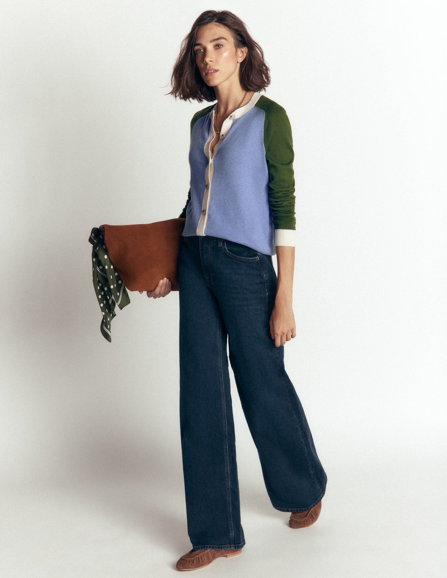 Meg Raglan Sleeve Cardigan-Blue colour block