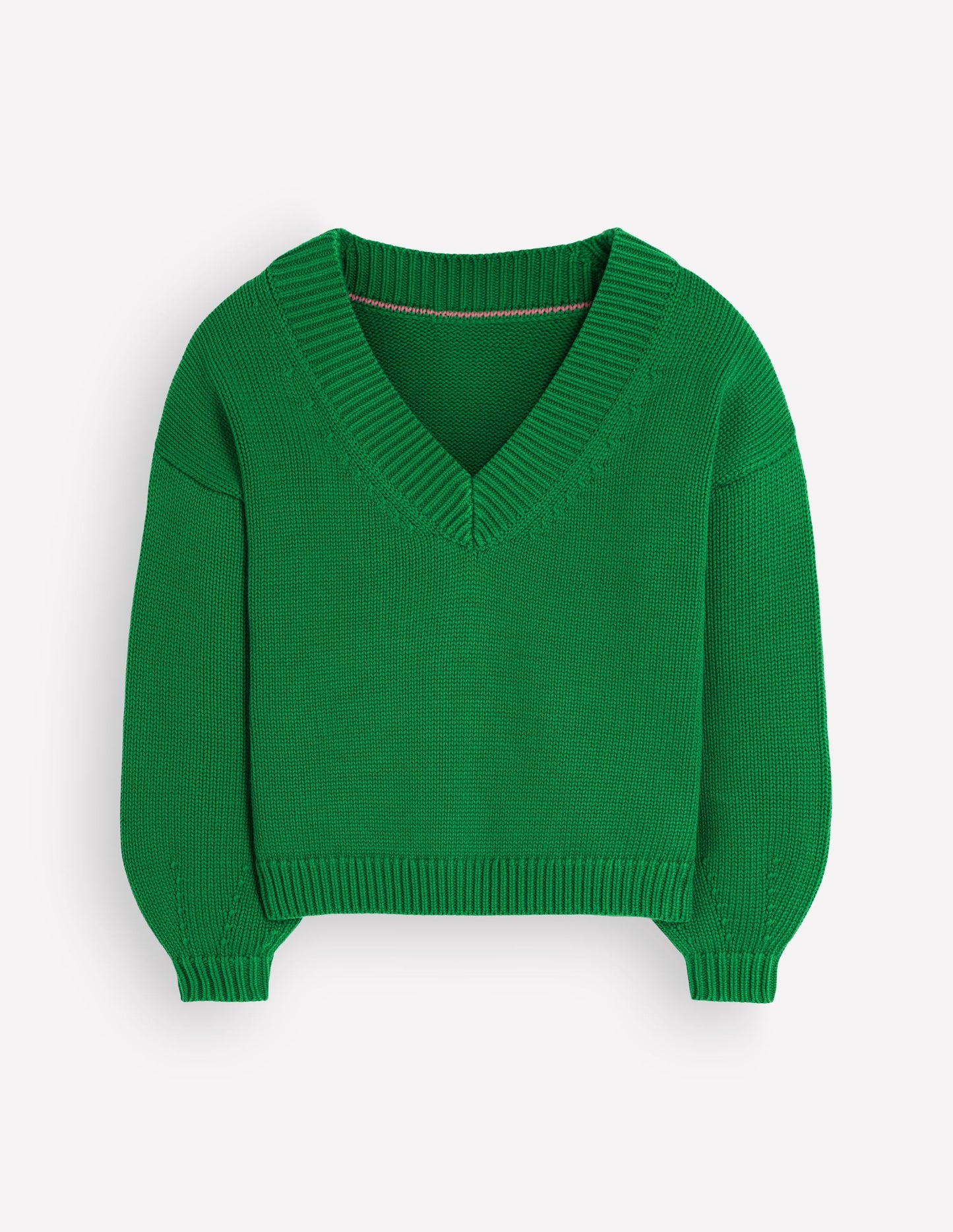 Lucy Cotton V-neck Jumper-Highland Green