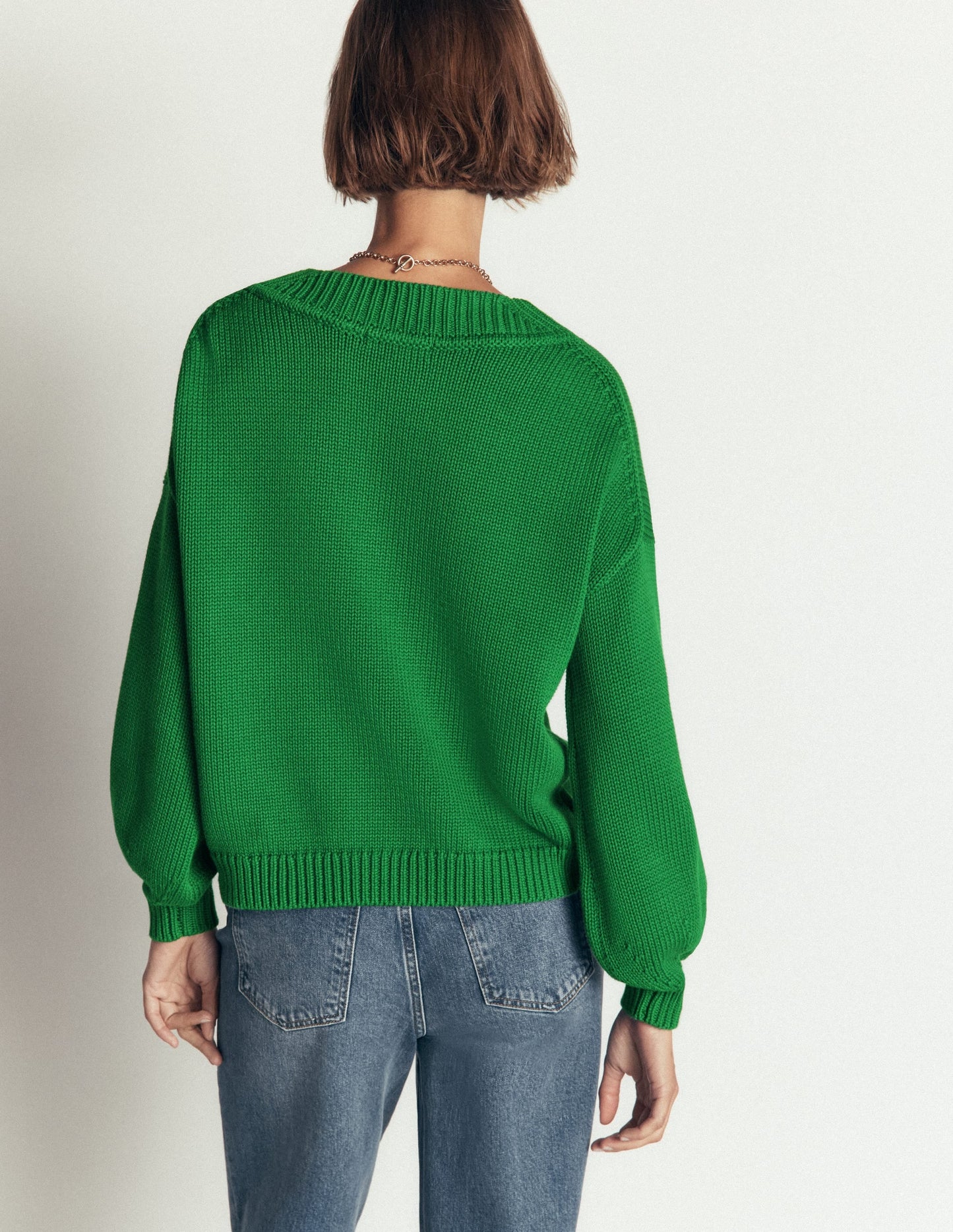 Lucy Cotton V-neck Jumper-Highland Green