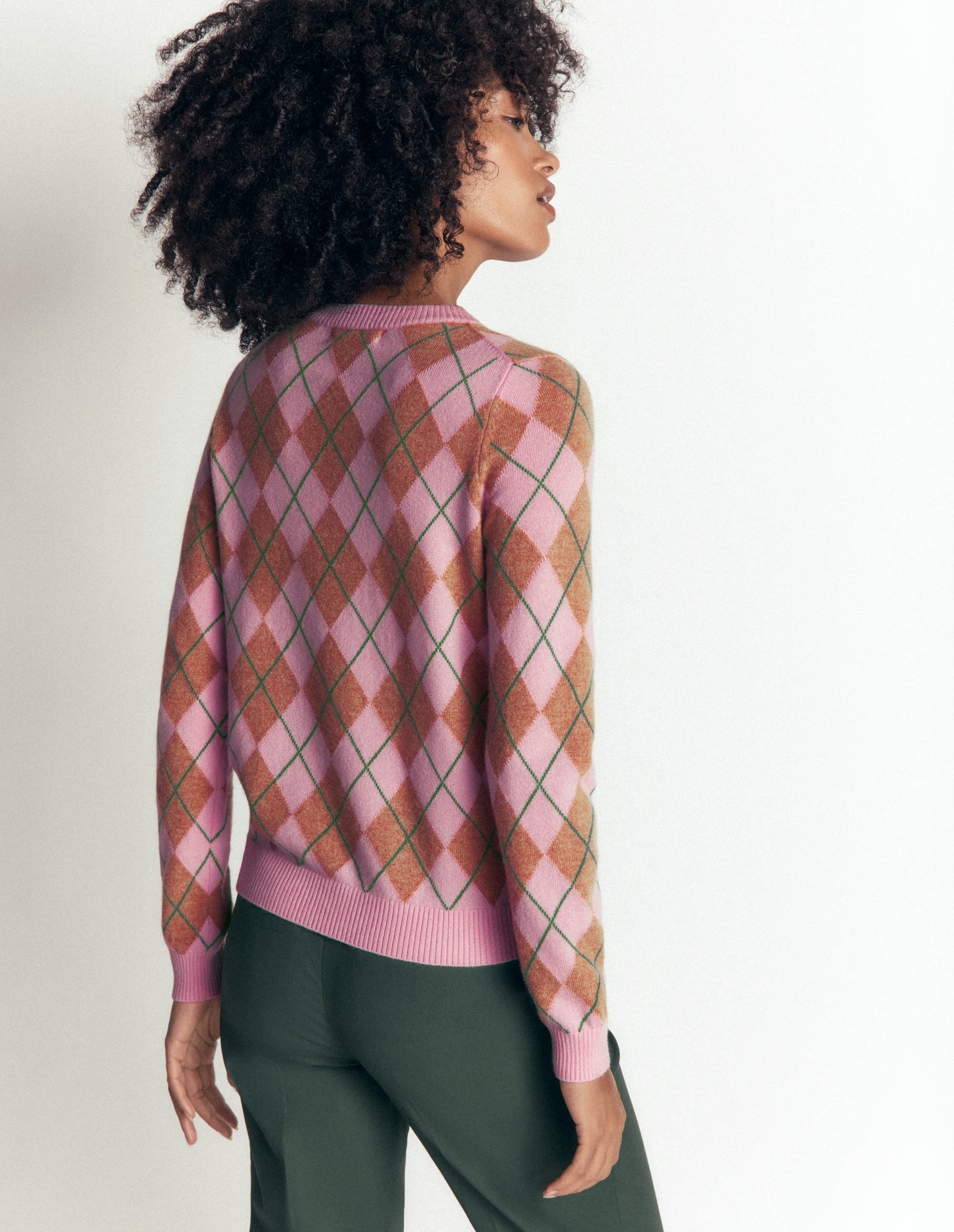 Elsie Cashmere Crew Jumper-Pink Heather, Argyle