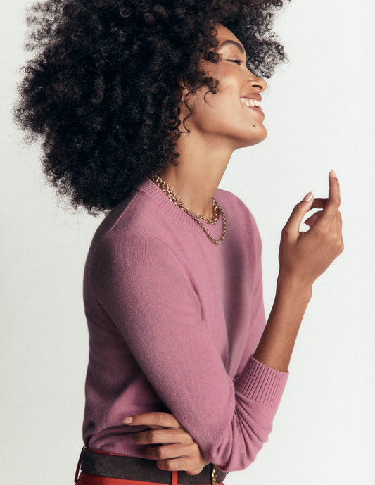 Elsie Cashmere Crew Jumper-Pink Heather