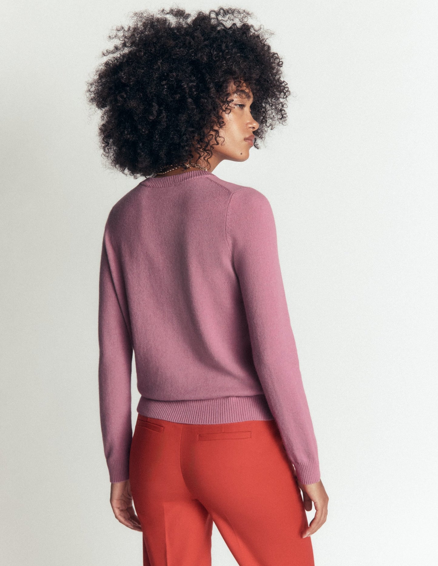 Elsie Cashmere Crew Jumper-Pink Heather
