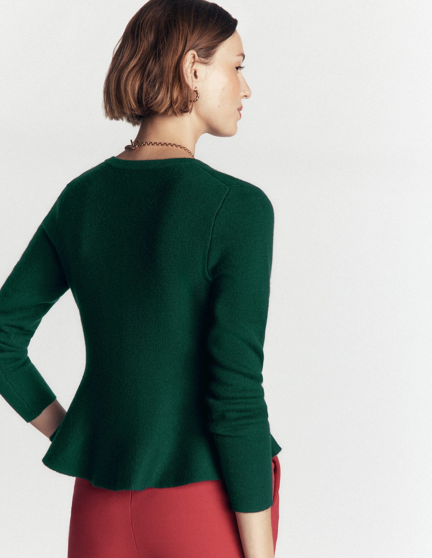 Fitted Wool Peplum Cardigan-Sea moss