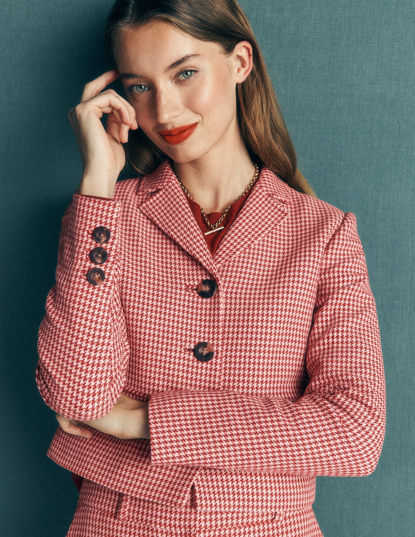 Dartmouth Cotton Blazer-Pink and Brown Puppytooth