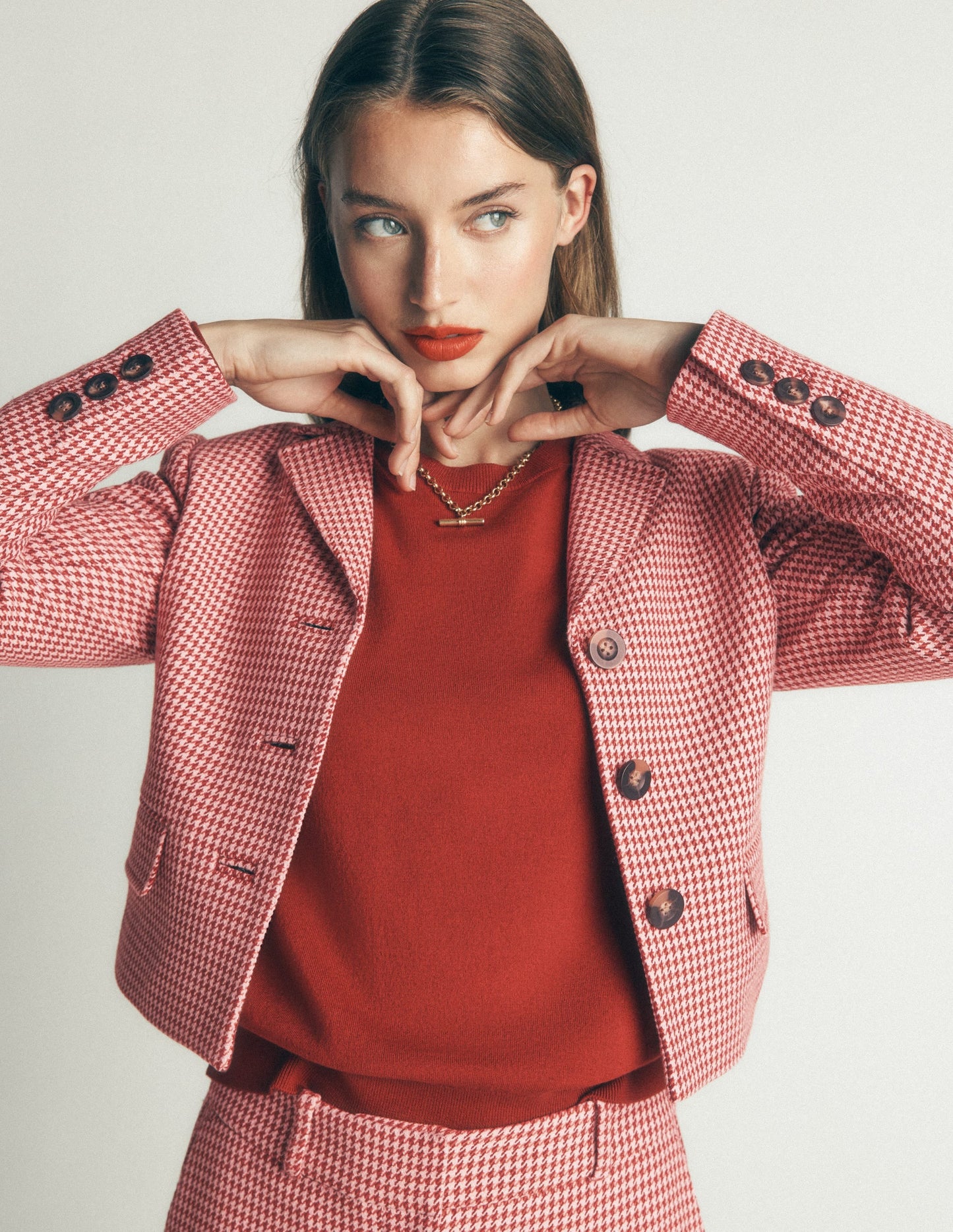 Dartmouth Cotton Blazer-Pink and Brown Puppytooth