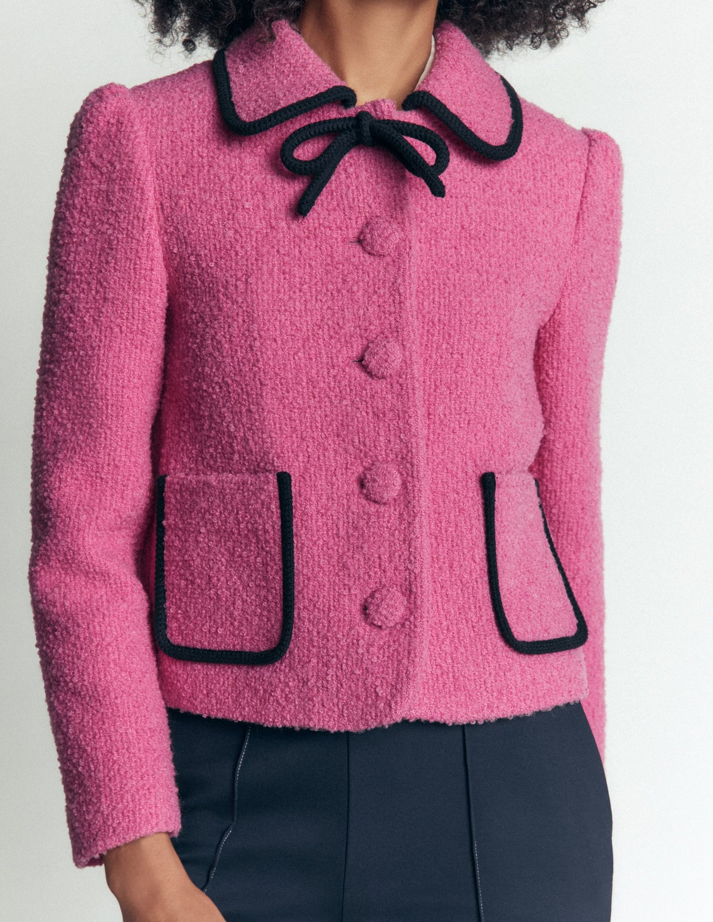Branscombe Wool Bow Jacket-Pink Solid