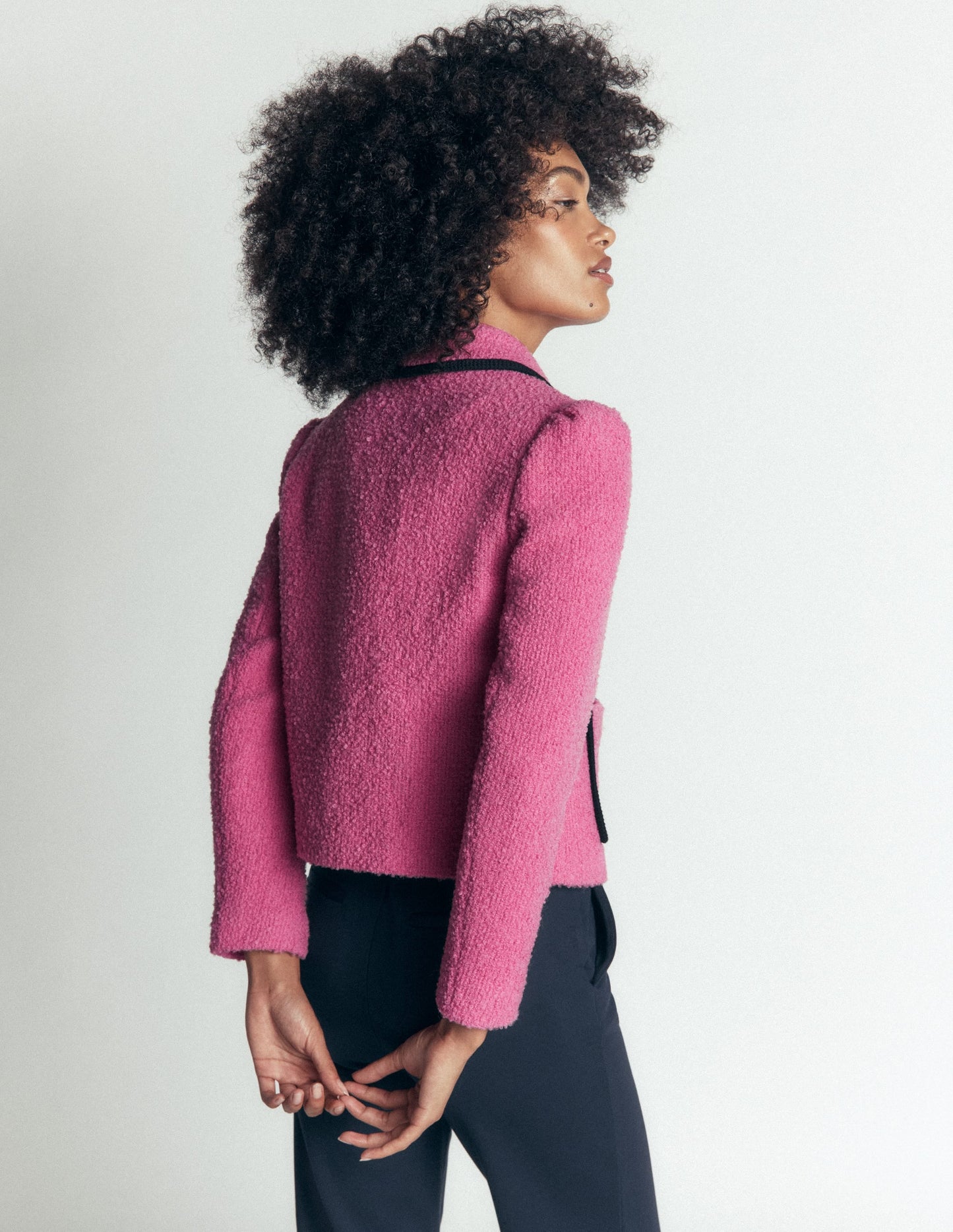 Branscombe Wool Bow Jacket-Pink Solid
