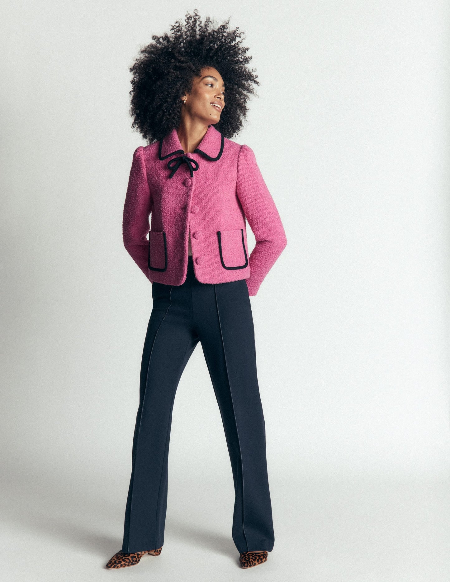 Branscombe Wool Bow Jacket-Pink Solid