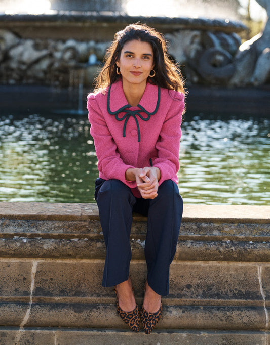 Branscombe Wool Bow Jacket-Pink Solid