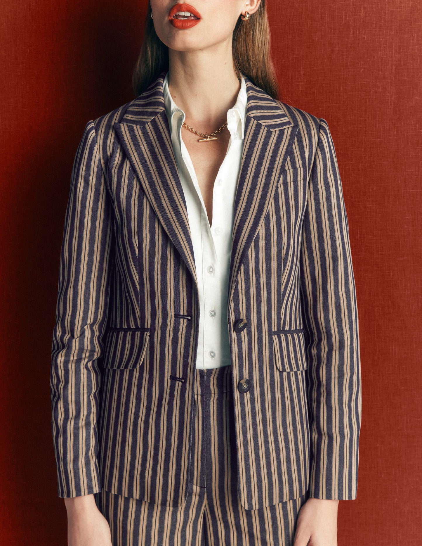 Stamford Tailored Blazer-Navy, Camel Tram Stripe