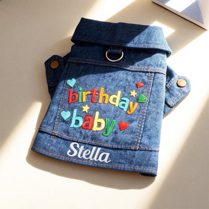 Personalized Embroidered Name Pet Birthday Denim Jacket  | inCloth68