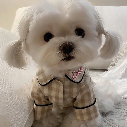 Personalized Embroidered Name Cotton-Linen Plaid Dog Pajamas | inCloth70