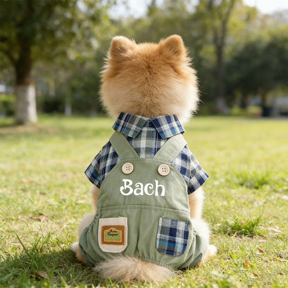 Personalized Name Pet Stylish Plaid Pet Overalls | inCloth53