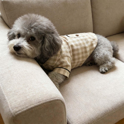 Personalized Embroidered Name Cotton-Linen Plaid Dog Pajamas | inCloth70