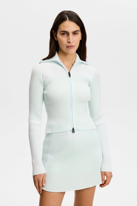 Terri Contrast Rib Zip Sweater / Sky Light