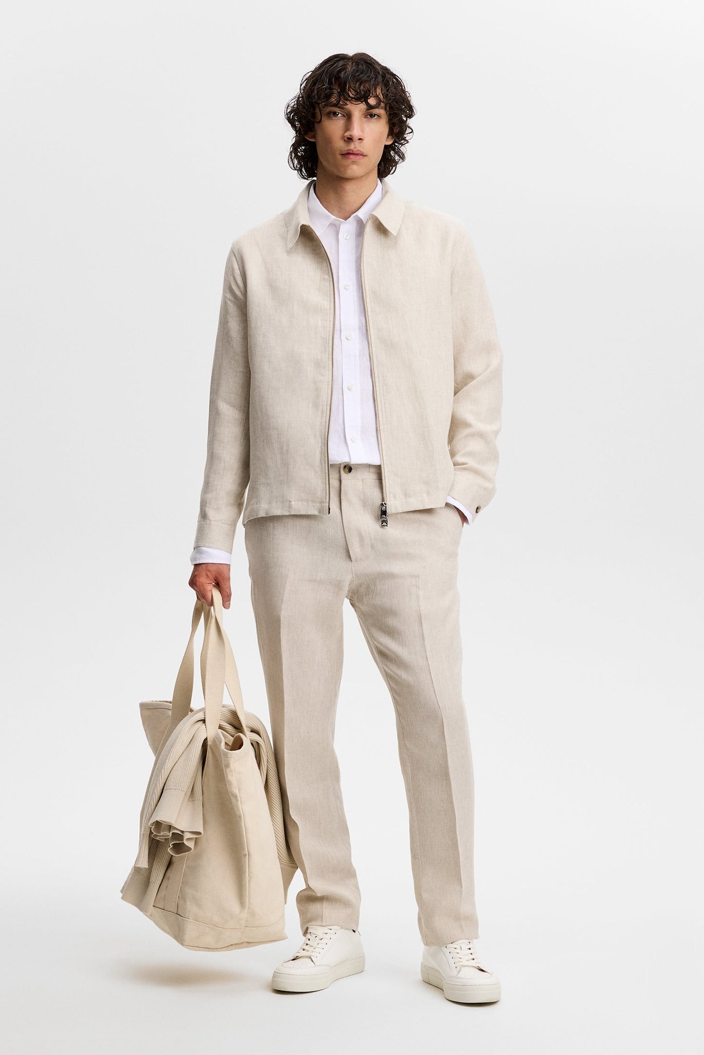 Julius Drape Linen Overshirt / Moonbeam