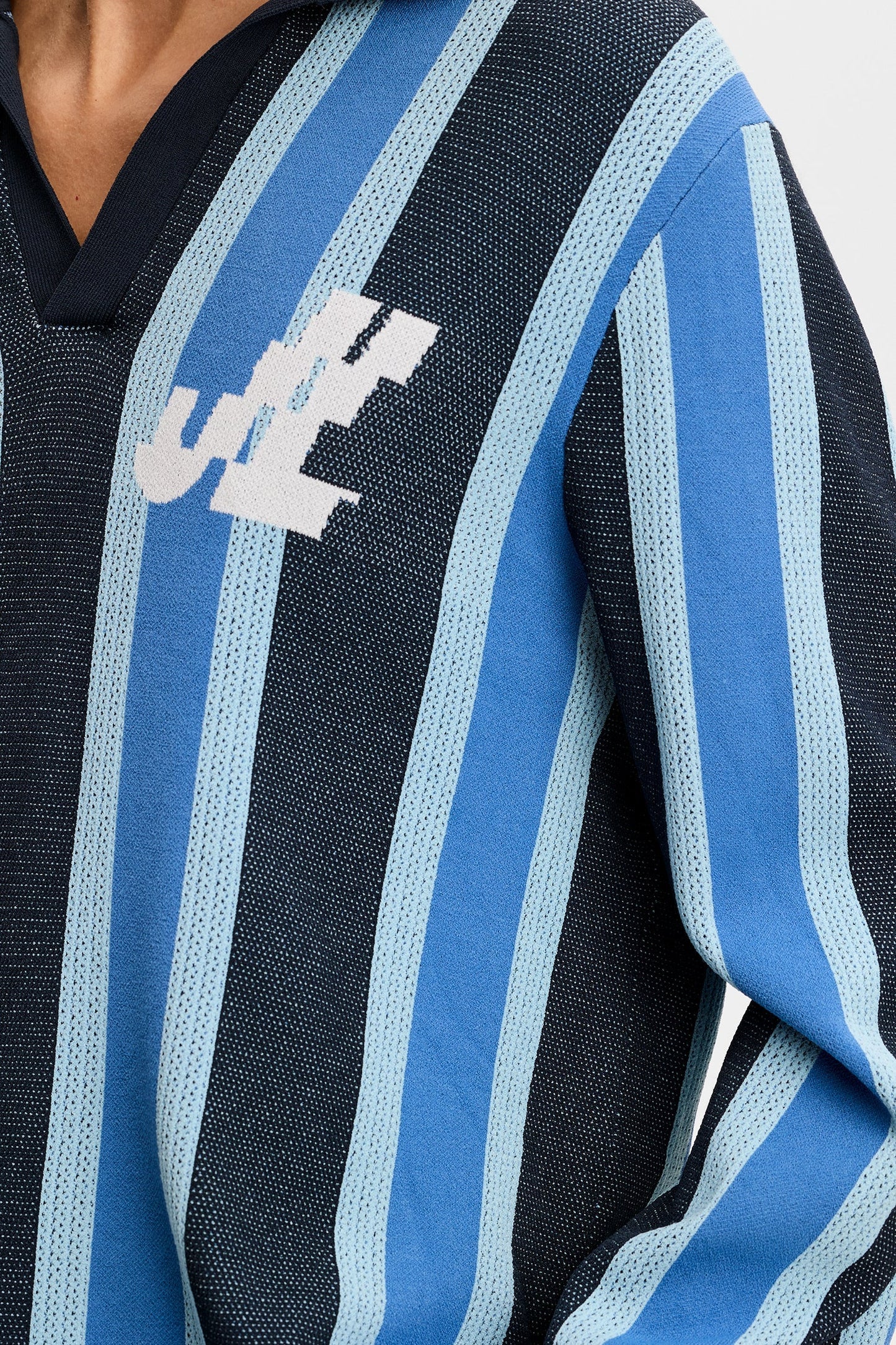 Silas Stripe Polo Knit / Navy