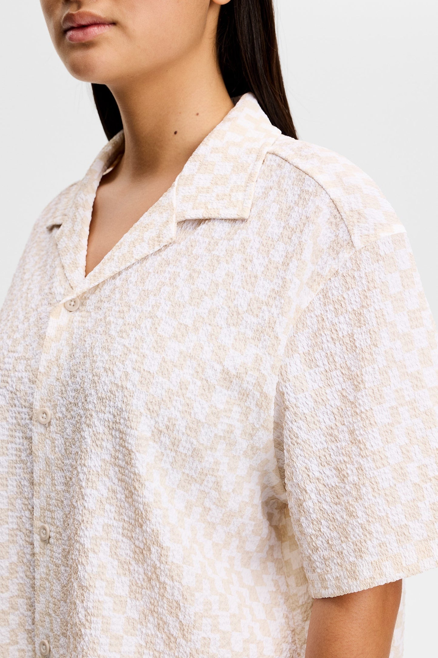 Liv Crinkle Nylon Shirt / Bridge Stack Moonbeam M