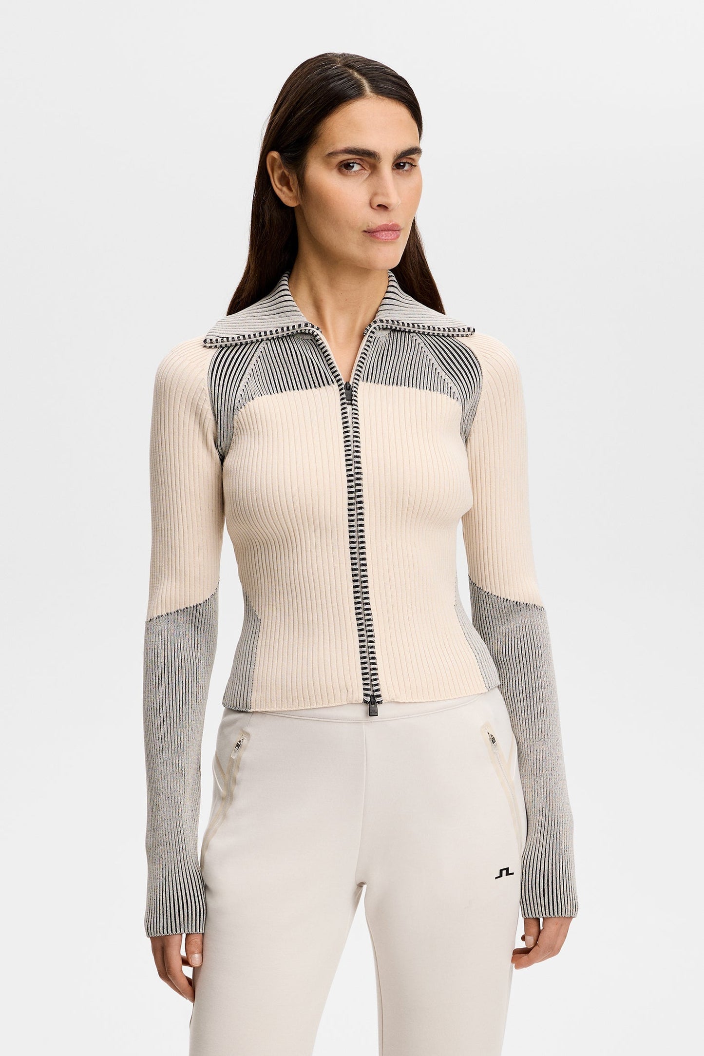 Terri Contrast Rib Zip Sweater / Moonbeam