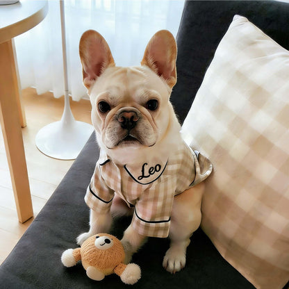Personalized Embroidered Name Cotton-Linen Plaid Dog Pajamas | inCloth70