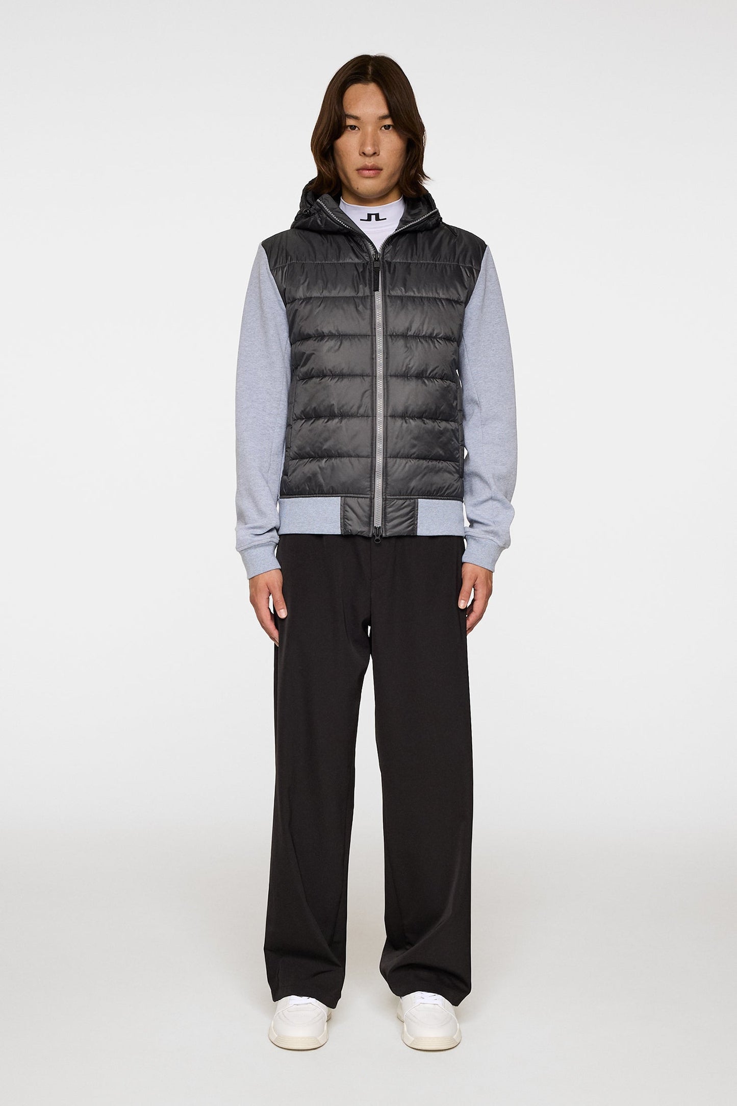 Seth Hybrid Zip Hood / Medium Grey Melange